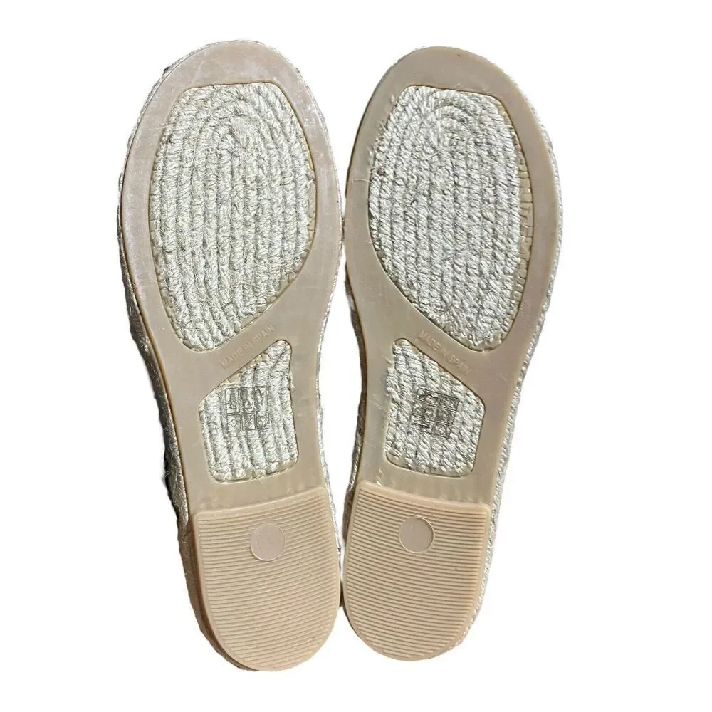 J. Crew Espadrilles WMNS 11 White Canvas Leather Made Spain ankle strap Open Toe